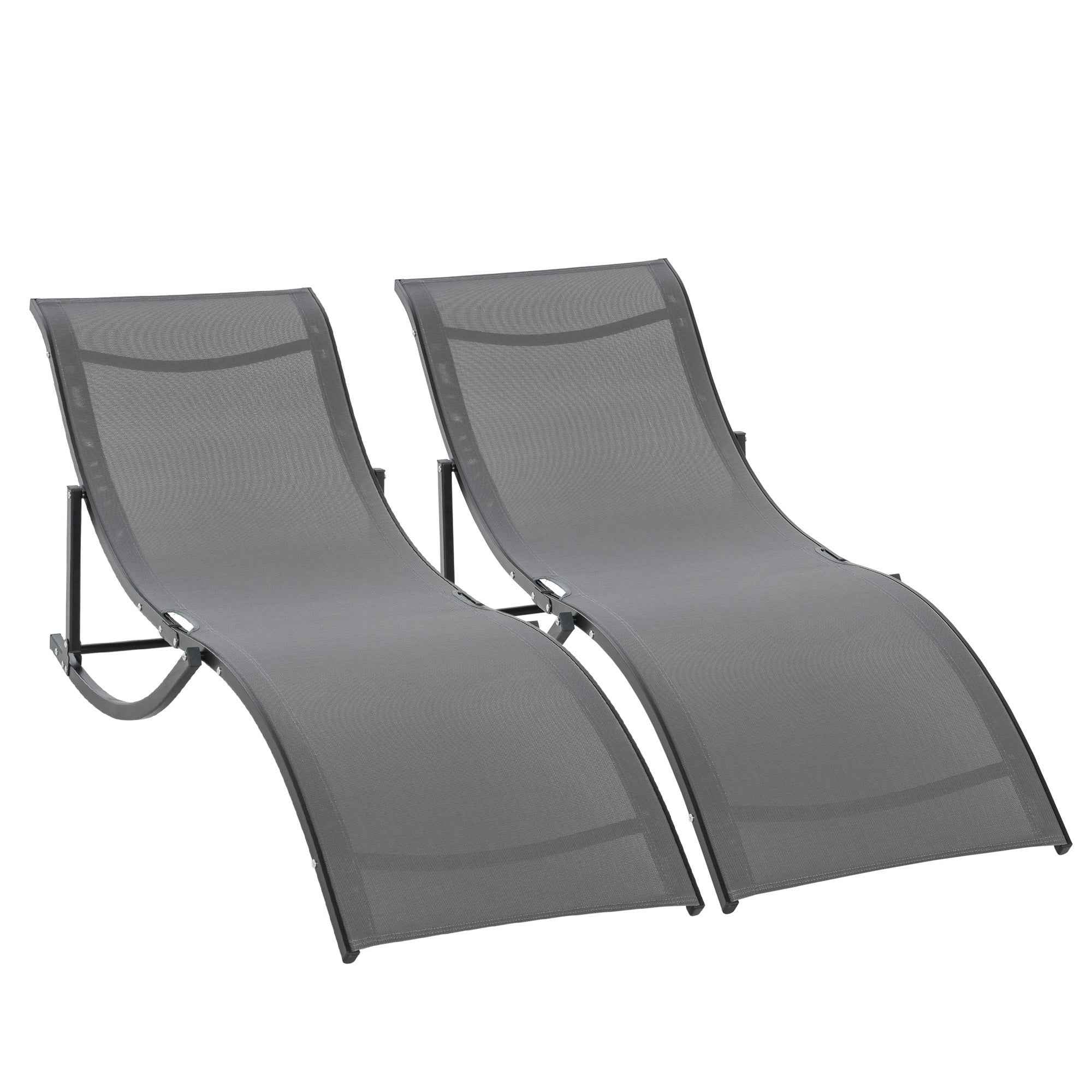 Outsunny Set of 2 Folding Garden Loungers, Aluminum and Textilene Sun Lounger, 61x165x63 cm