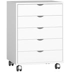 Office Drawer Cabinet with 5 A3 Document Drawers, Wheels and Lock, 50x40x67.5 cm, White