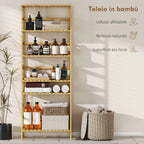 HOMCOM 6-Tier Bamboo Bookshelf with Adjustable Shelves, 60x26x161cm, Natural Wood