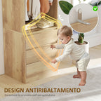 Wardrobe with Clothes Rail, Open Shelf and 3 Drawers, in Wood, 60x48.5x185 cm, Teak color