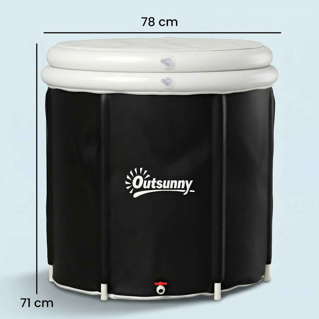 Outsunny 280L Ice Tub for Athletes with Cover and Pump, Ø78x71 cm, Black