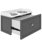 Stainless Steel and Wood Raised Dog Bowls with Drawer, 60x30x36cm, Grey