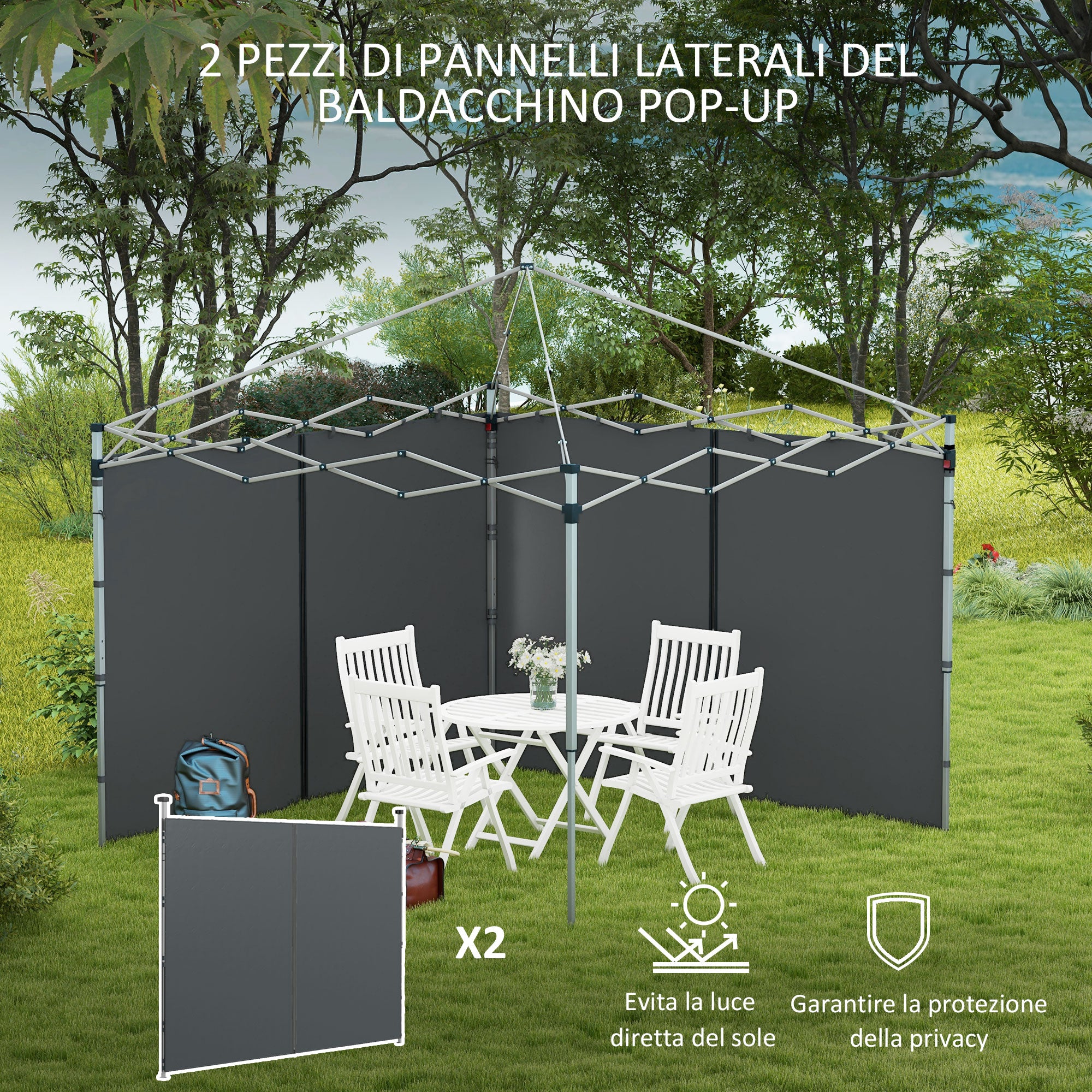 Set of 2 Gazebo Walls 3x3 and 3x6 m in Oxford Fabric with Hinged Doors, 295x195 cm, Dark Gray - Borgè
