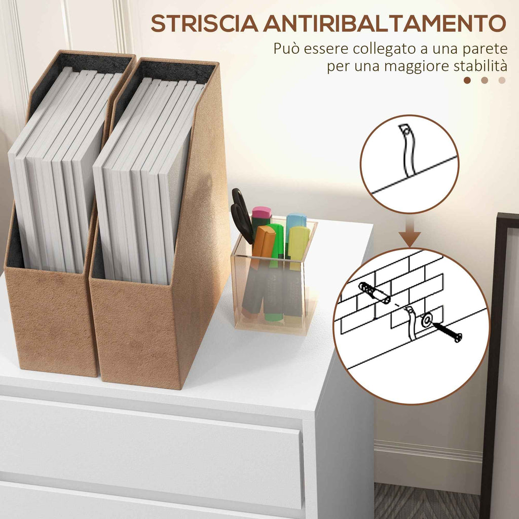 HOMCOM Office Drawer Unit with 4 Drawers and Braked Casters in MDF Wood, 46x40x65 cm, White
