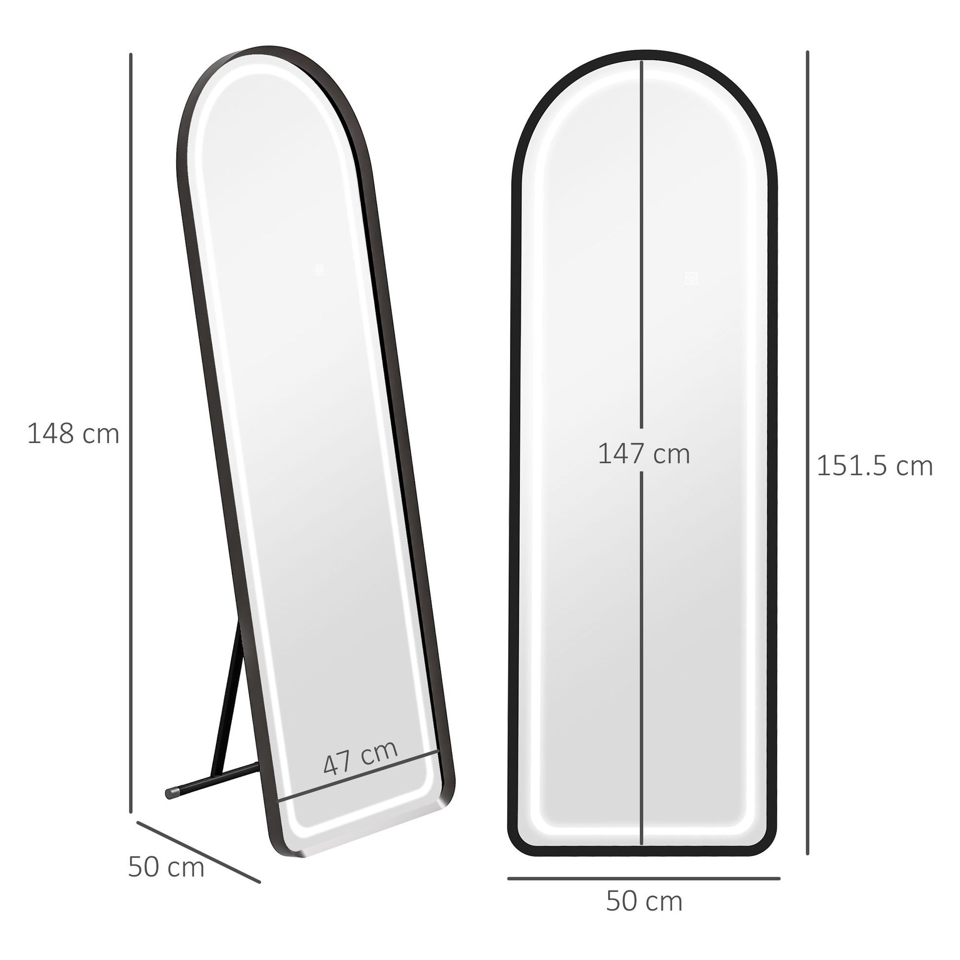 Homcom 3 -colored ground mirror and adjustable brightness, aluminum, tempered glass and steel, 50x50x148 cm, white - Borgè