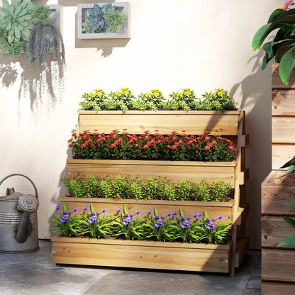 4 Tier Raised Planter with Drainage Holes and Non-Woven Fabric, Fir Wood, 75x57x60.5 cm