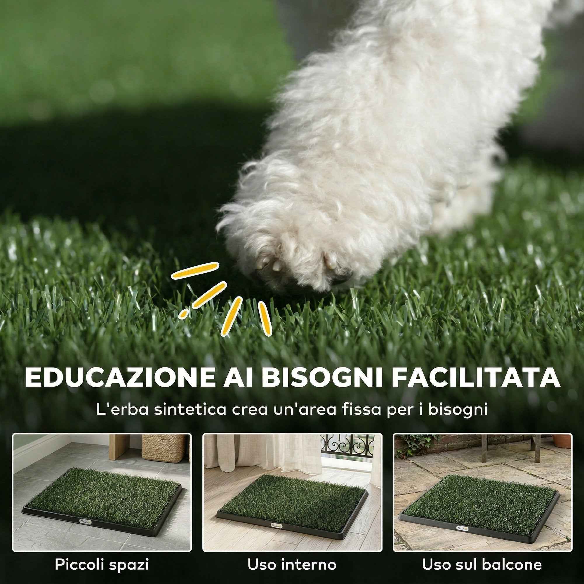 PawHut Dog Mat with Tray and Artificial Grass, 63 x 50.5 cm, Green