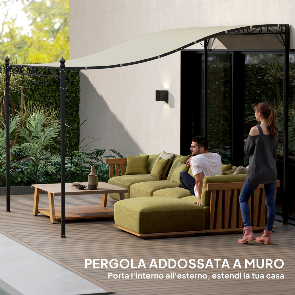 Curved Pergola with 16 Drainage Holes, Metal and Polyester, 248x298x200/250 cm, Cream White