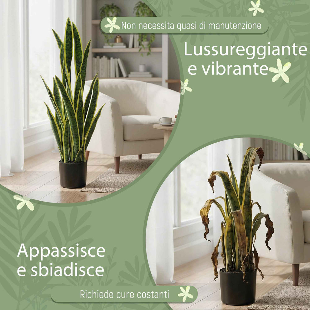 Outsunny Artificial Sanseveria in a Pot for Indoor and Outdoor Use with 21 Mouldable Leaves, Ø20x90 cm