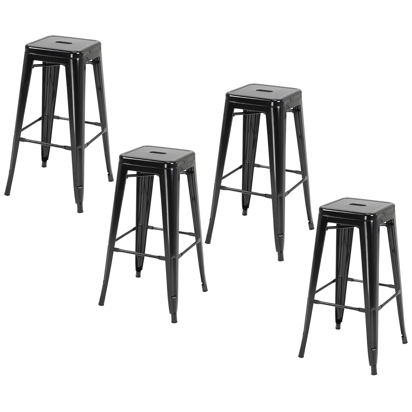 HOMCOM Set of 4 Metal Bar Stools with Footrest for Indoor and Outdoor, 43x43x76 cm, Black - Borgè