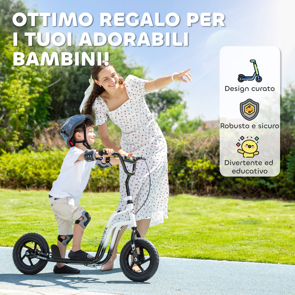 Kids Scooter for 5-12 Years Old with Brake, Kickstand and Adjustable Handlebar, 129x52x80-88 cm, White and Black