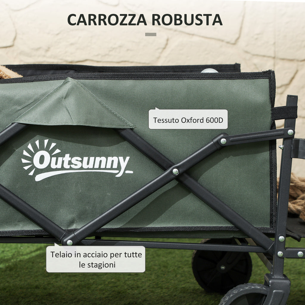 72L Folding Garden Trolley with Opening Panel, in Steel and Polyester, 114x46x65-92 cm, Green
