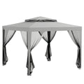 Outsunny 3x3 m Garden Gazebo with Mosquito Net, Double Roof and 8 Holes, in Steel and Polyester, Grey