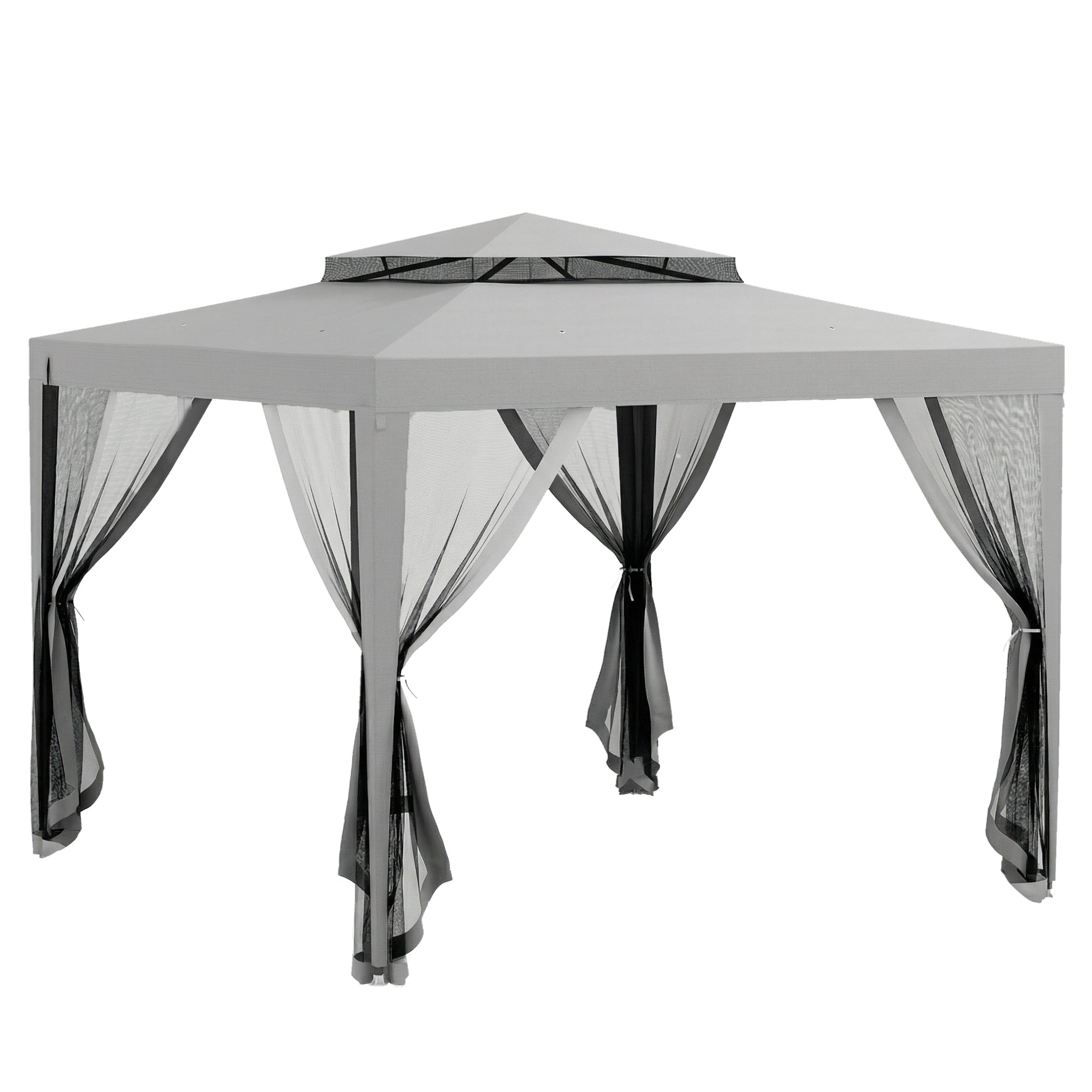 Outsunny 3x3 m Garden Gazebo with Mosquito Net, Double Roof and 8 Holes, in Steel and Polyester, Grey