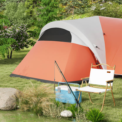 Outsunny 5-6 Person Camping Tent with Porch, 3000mm Waterproof with Transport Bag, Orange - Borgè