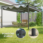 Outsunny Pergola Outdoor Gazebo 4x3 m with Retractable Metal and Polyester Canopy, Dark Grey