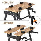 Folding Workbench with 4 Vices, Ruler and Protractor, 150 kg Capacity, Black and Wood