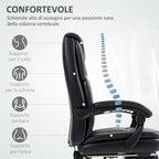 Reclining Office Chair with Pull-Out Footrest, PU Leather, 120 kg Capacity, Black