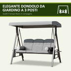 Outsunny 3-Seater Garden Swing with Adjustable Canopy, Cup Holder and Cushions, 208x121x172 cm, Light Grey