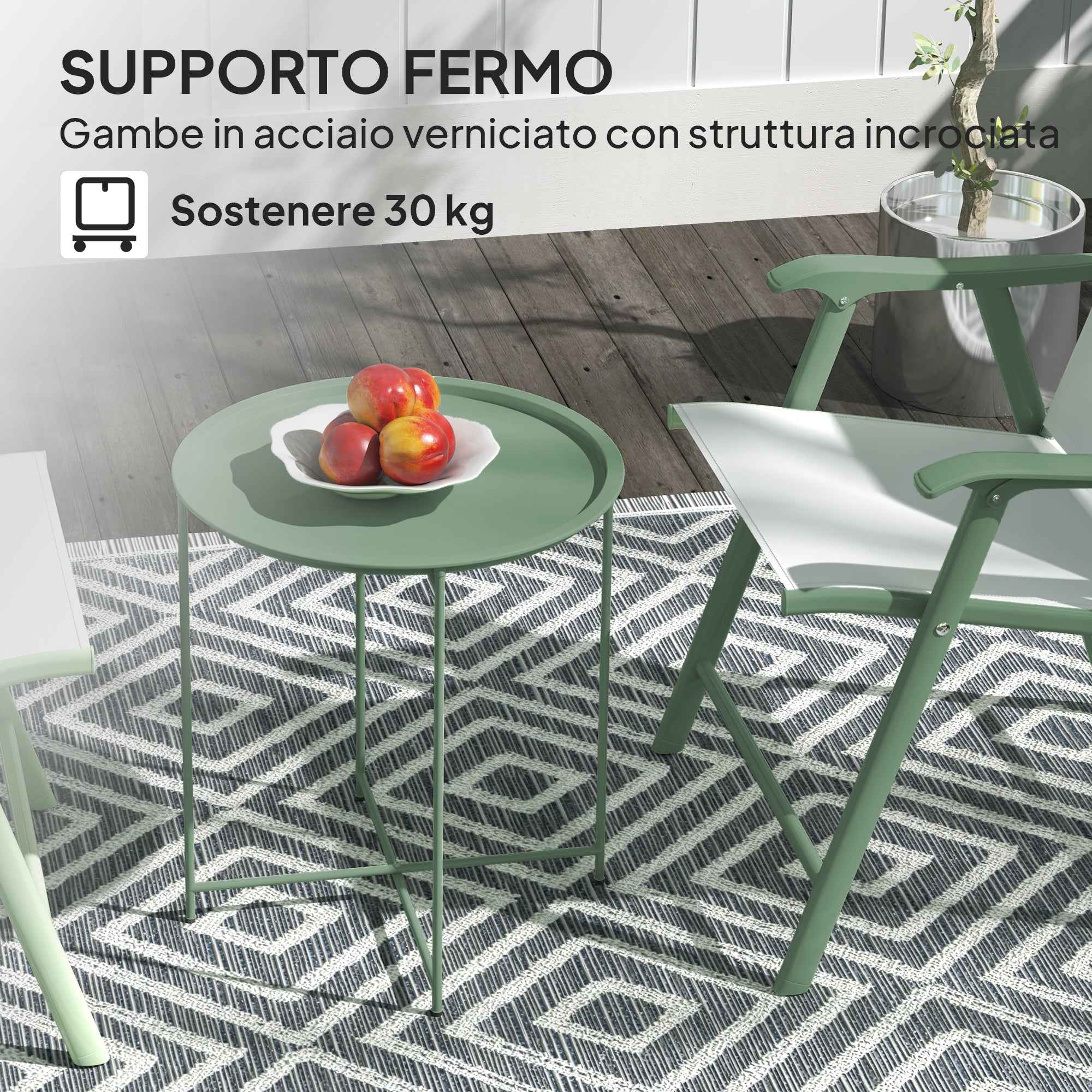 Outsunny Garden Table with Removable Tray and Folding Steel Legs, Ø46x50 cm, Green