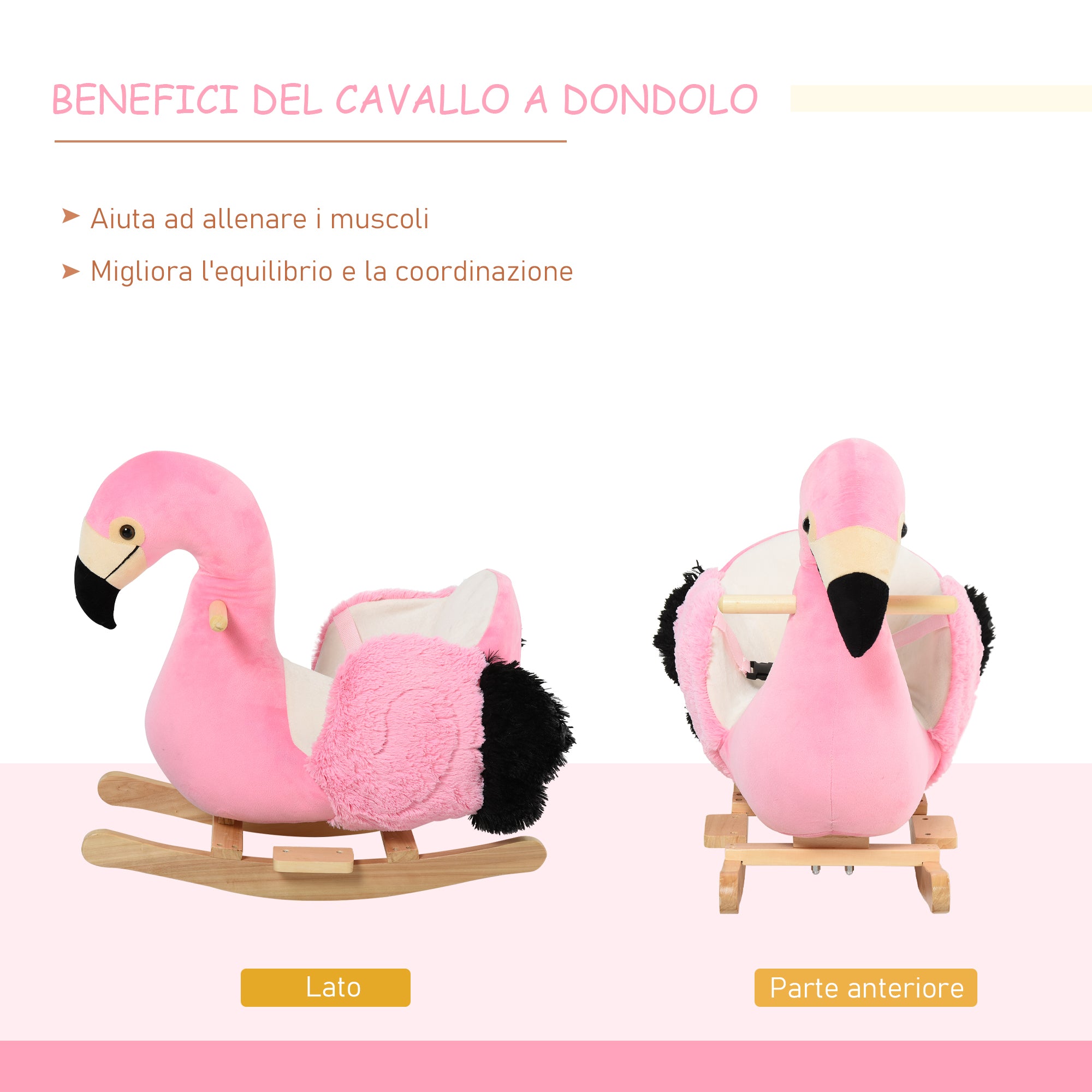 Homcom Fenicoptero Cardolo in wood and pink stuffed stuffed - Borgè