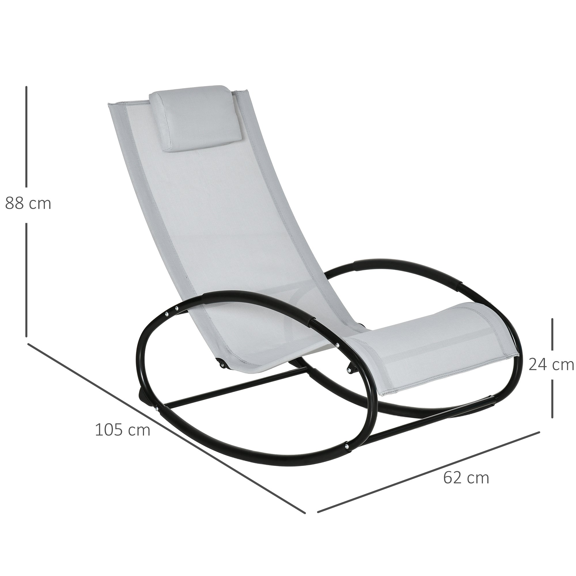 Zero Gravity Garden Rocking Chair, Ergonomic Garden Lounger with Cushion and Breathable Fabric for Indoor and Outdoor Use, 105x62x88 cm, Grey