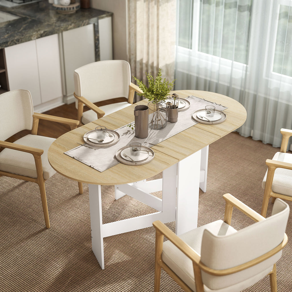 HOMCOM Folding Table for 6 People with 2 Oval Wooden Drop-Leafs, 163x80x75 cm, Wood Color
