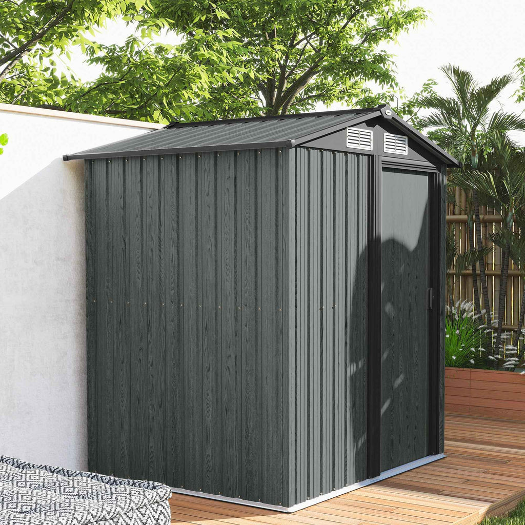 Outsunny Steel Garden Shed with Sloped Roof and 4 Air Vents, 152x132x188 cm, Grey