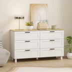 HOMCOM Modern 6-Drawer Chest of Drawers in Chipboard, Pine Wood and MDF, 120x38x71 cm, White and Wood Color