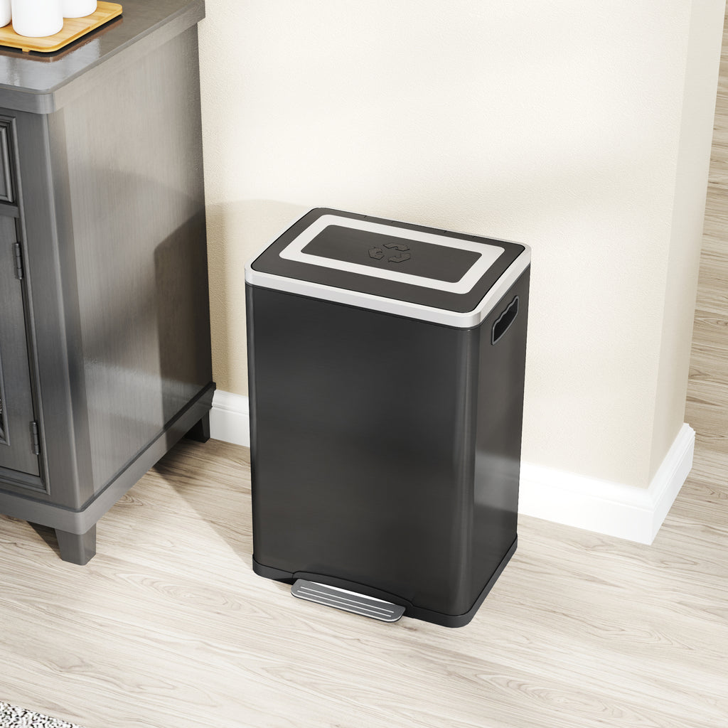 20L 2-Section Garbage Can with Silent Lid, Stainless Steel and PP, 40x34.8x59 cm, Black