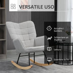 Upholstered Rocking Chair in Wood and Steel with Bouclé Upholstery, 71x98x101 cm, Grey