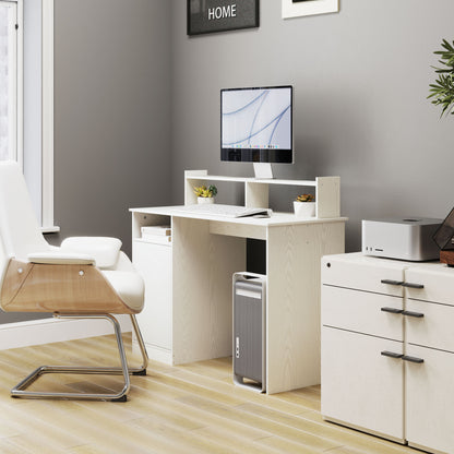 Modern Desk with Monitor Stand, Cabinet and Shelves, 108x50x94 cm, Cream