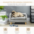 Scandinavian Style Dog and Cat Sofa with Upholstered Velvet and Wood Cushion, 64x45x36cm, Grey
