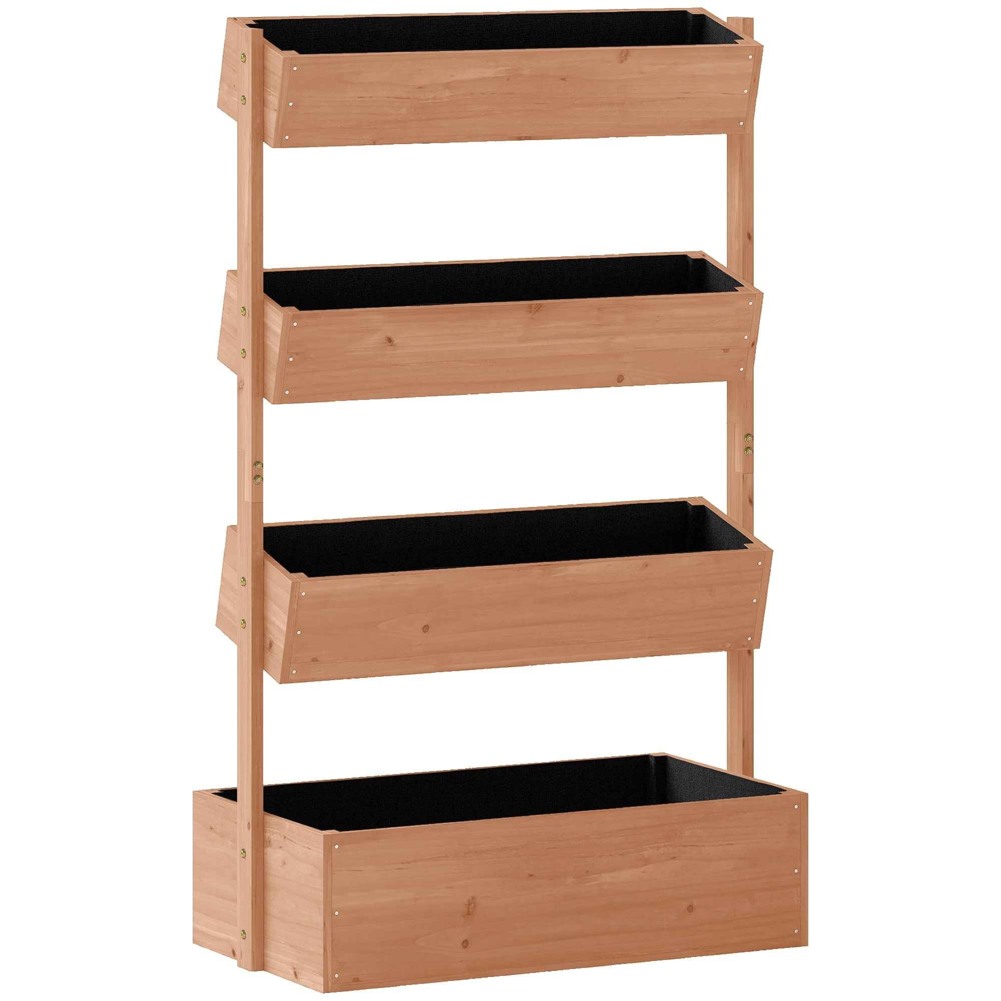 Outsunny Raised Garden Bed, Vertical Wooden Planter with Drainage and Lining.