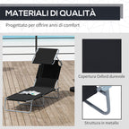 Outsunny Folding and Adjustable Garden Sun Lounger with Black Fabric Canopy, 187x58x50 cm