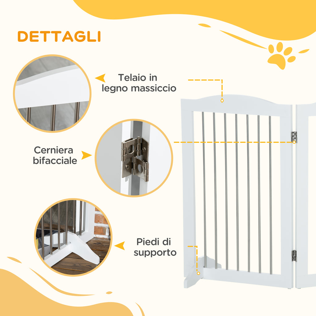 3-Panel Folding Dog Gate in Wood and Steel, 154 x 30 x 80 cm, White