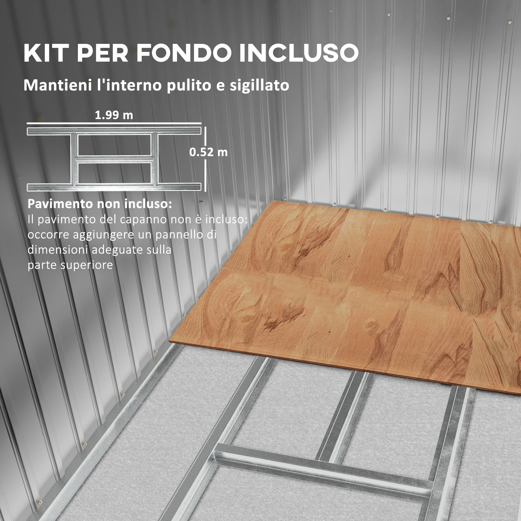 Tool Shed with Sloped Roof, 2 Entrances and Air Intakes, in Galvanized Steel, 213x130x172 cm, Gray