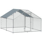 10.2m² Chicken Run for 10-15 Hens with Waterproof Roof, Steel and Fabric, 3x3.4x1.9 m, Silver