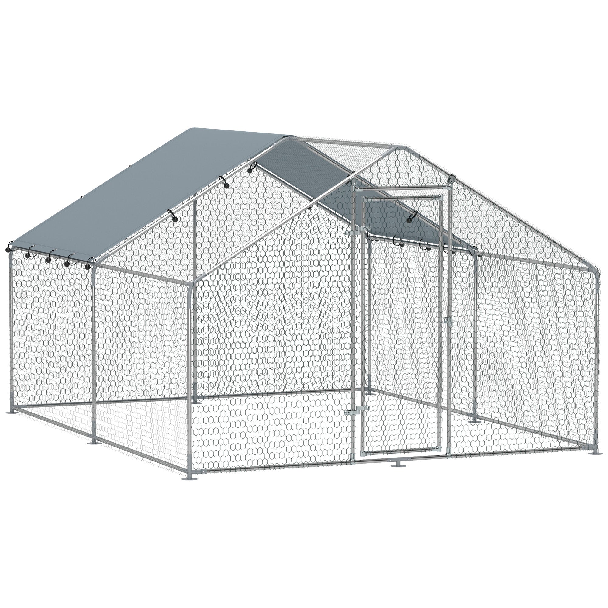 10.2m² Chicken Run for 10-15 Hens with Waterproof Roof, Steel and Fabric, 3x3.4x1.9 m, Silver