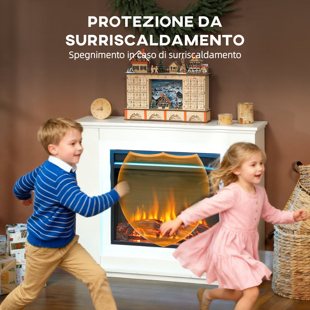 Electric Fireplace with 12 Flame Colors and 5 Brightness Levels, Remote Control and Timer, 98x25x80 cm, Black and White