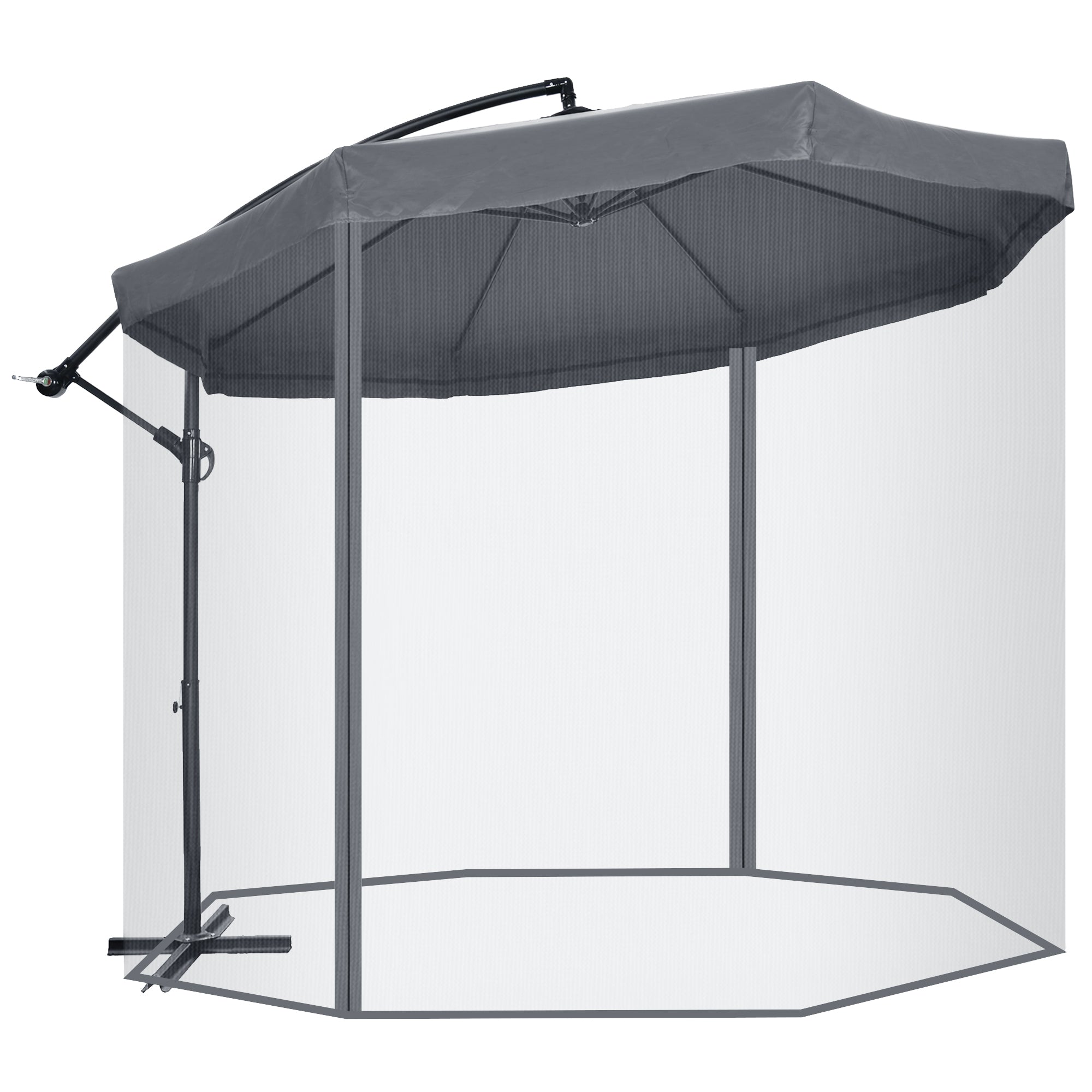 Garden Umbrella 3x3 m with Mosquito Net, Crank Opening and Cross Base, Dark Grey