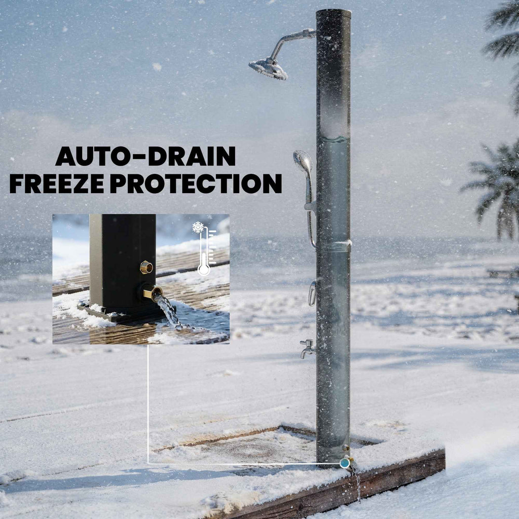 Outsunny 35L Solar Shower, Frost Protection, 2 Shower Heads, Foot Tap