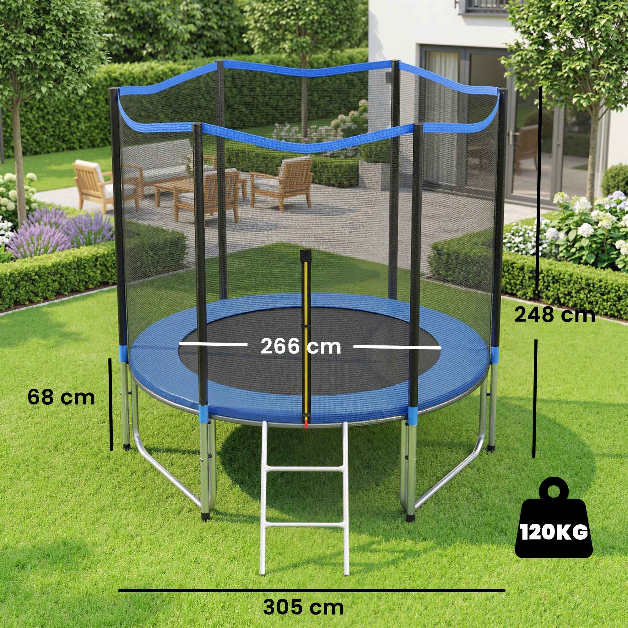 SPORTNOW 305cm Trampoline with Safety Net and Ladder for Outdoor Use