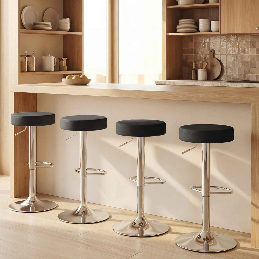 Set of 2 Modern Adjustable Bar Stools, PU Leather, Sponge, and Metal, 38.5 x 38.5 x 62-84 cm, Black