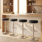 Set of 2 Modern Adjustable Bar Stools, PU Leather, Sponge, and Metal, 38.5 x 38.5 x 62-84 cm, Black