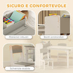 Children's Table and Chair Set with 2 Chairs and Storage Table, Made of Wood and Non-Woven Fabric, Grey and White