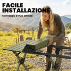 Outsunny 116cm Folding Camping Table, Waterproof Picnic Table with Roll-Up Top and Metal Frame, Portable for Garden, Park, BBQ, Green