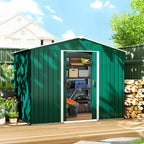 3.6m² Steel Sheet Garden Shed with 2 Sliding Doors and 4 Air Vents, 236x174x190cm, Green