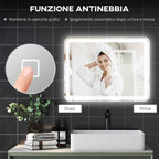 HOMCOM LED Touch Bathroom Mirror with Dimmable Light, 3 Temperatures and Anti-Fog, 60x80 cm