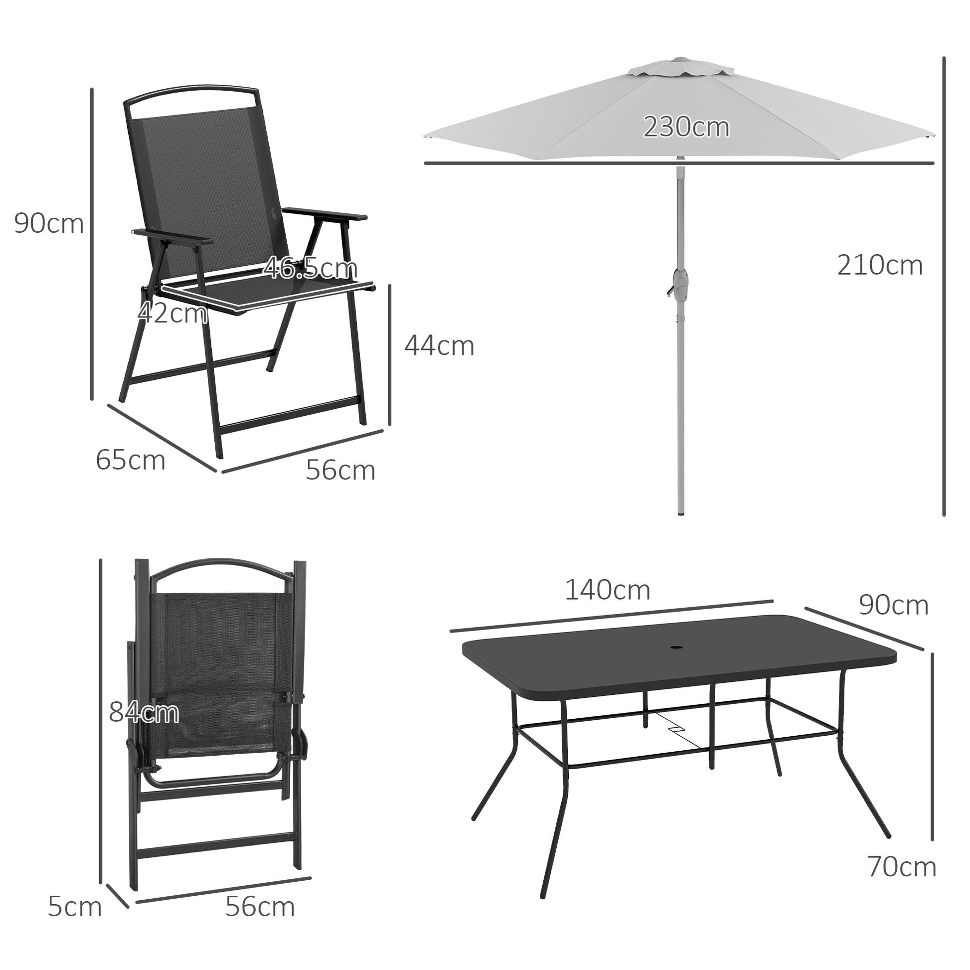 Outsunny Garden Set with Dining Table, 6 Folding Chairs and Crank Umbrella, Gray and Black - Borgè